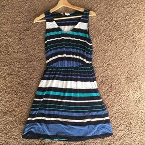Blue and white striped swing tank dress